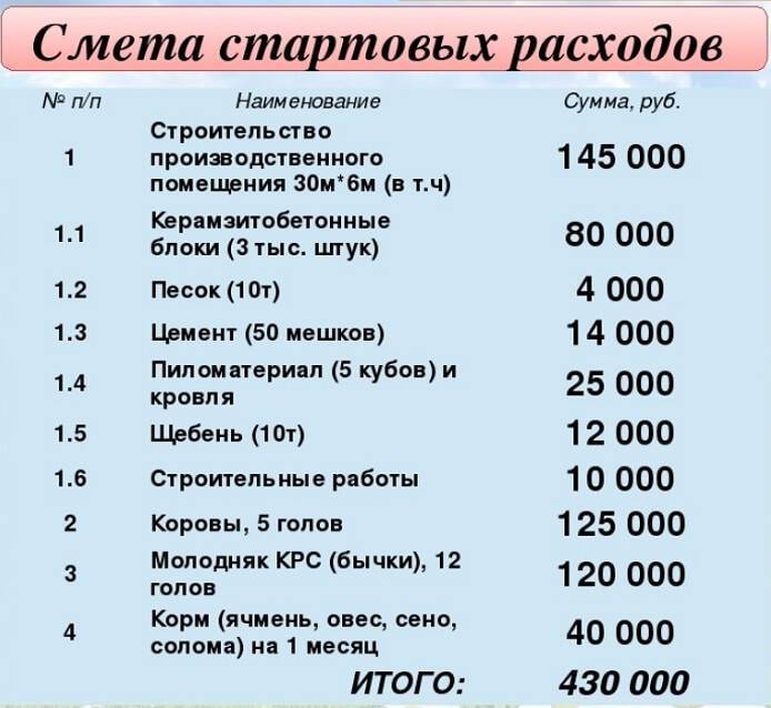 Бизнес план разведения крс с финансовыми расчётами